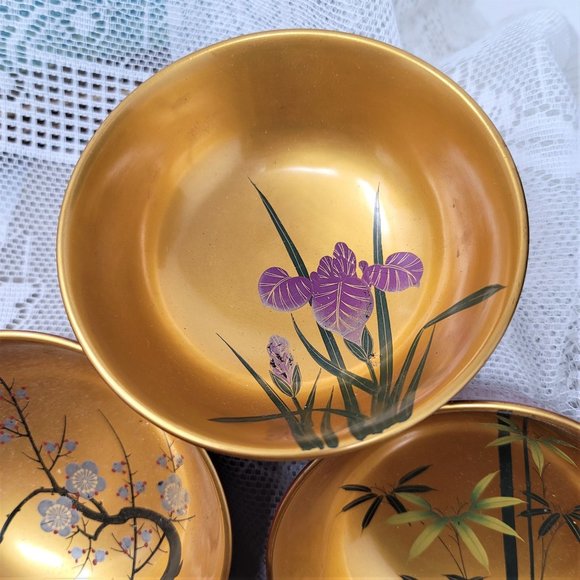 Vintage Wood Lacquer Bowl Set 11 Pc Set SZK - Picture 6 of 16